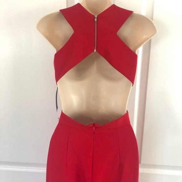 NWT AIDAN MATTOX RED CUT-OUT OPEN BACK JUMPSUIT LOW CUT PLUNGING NECK LINE - Picture 6 of 14